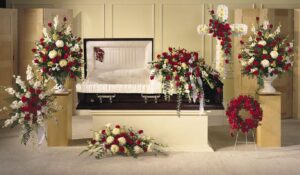 Композиционное оформление траурного зала живыми цветами ЭЛИТ 2