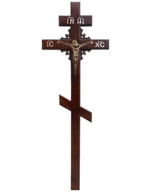 Крест на могилу сосновый прямой «Угловой узор»