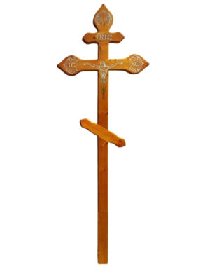 Крест на могилу сосновый фигурный с распятием фольга