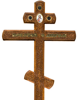 Крест на могилу сосновый «Покойся с миром» с иконкой