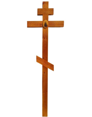 Крест на могилу сосновый прямой «Узор» с накладкой Иисус