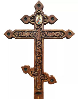 Крест на могилу сосновый фигурный Сердца с листьями