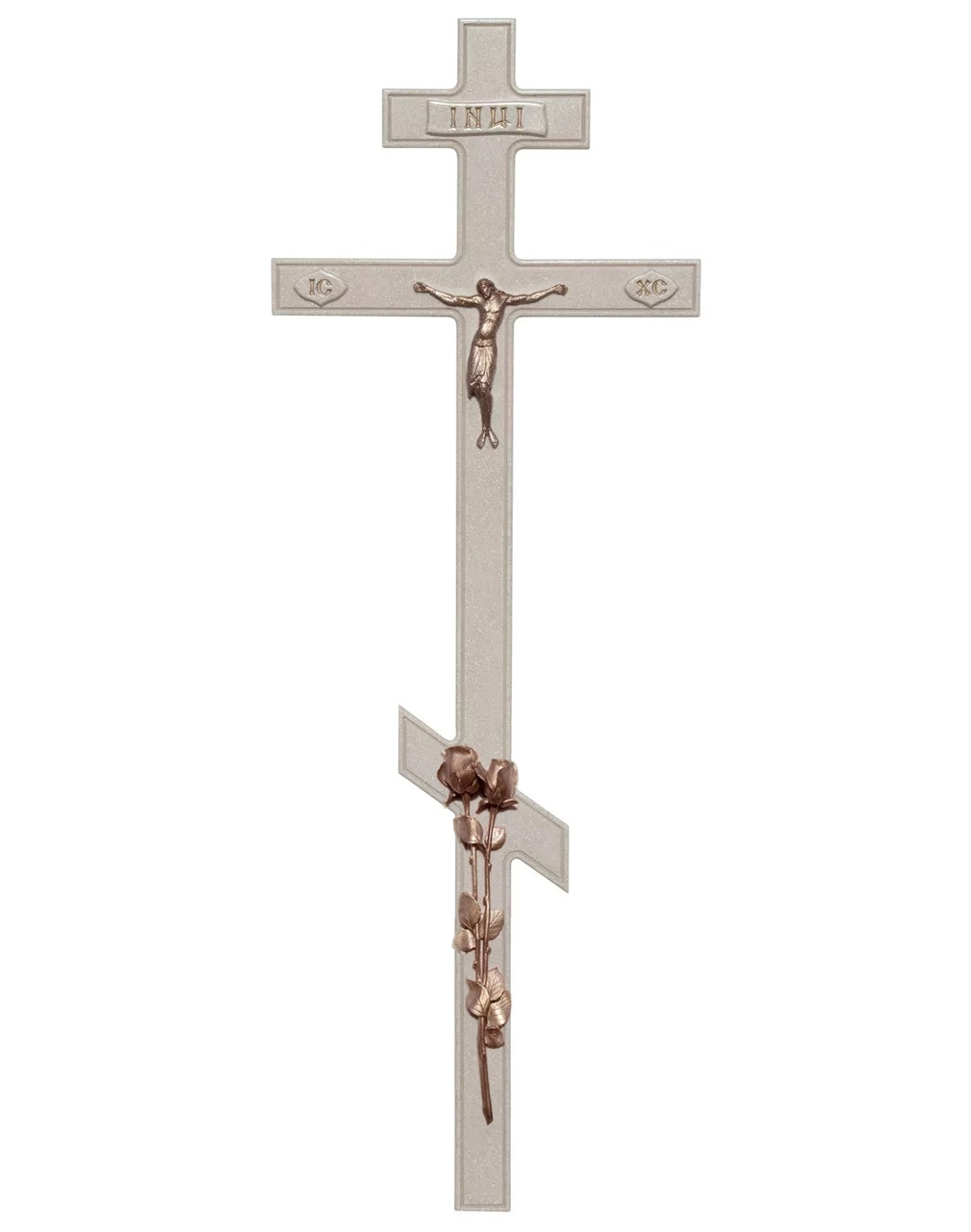 Крест Строгий белый с Иисусом и розами
