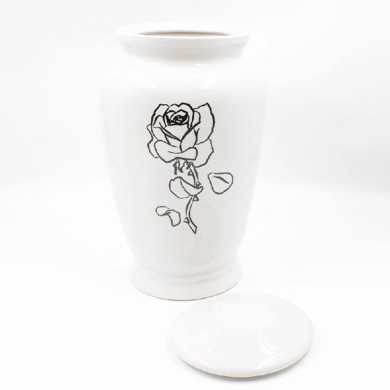 Урна для праха фарфор «Амфора» белая с розой