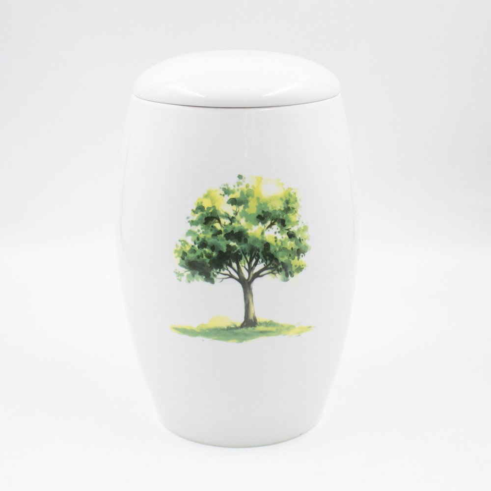 Урна для праха фарфор «Палитра» белая «Дерево Акварель»
