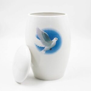 Урна для праха фарфор «Палитра» белая «Голубь Акварель»