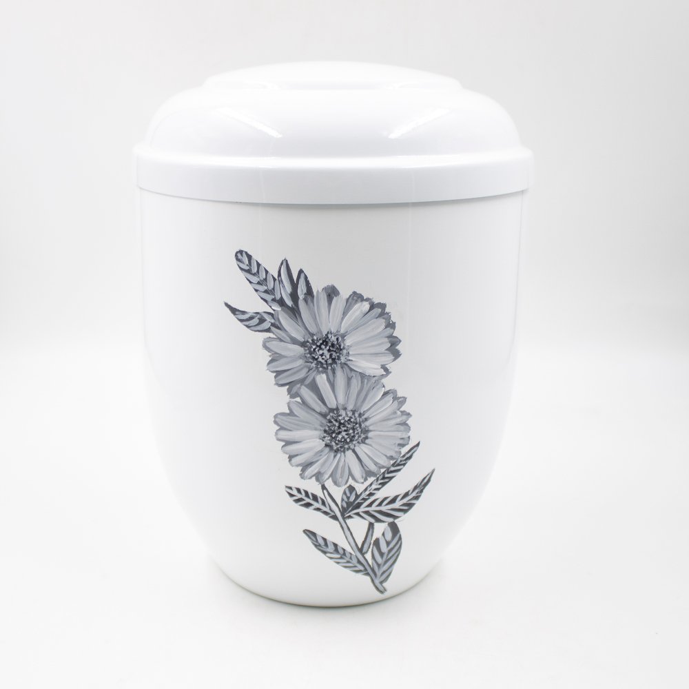 Урна для праха металл белый «Ромашки»