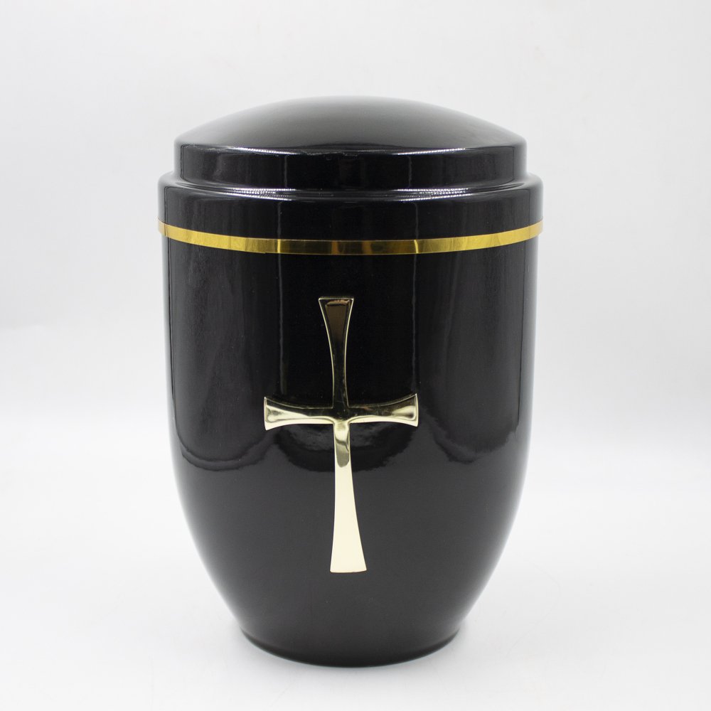Урна для праха металл черный глянец «Крест»