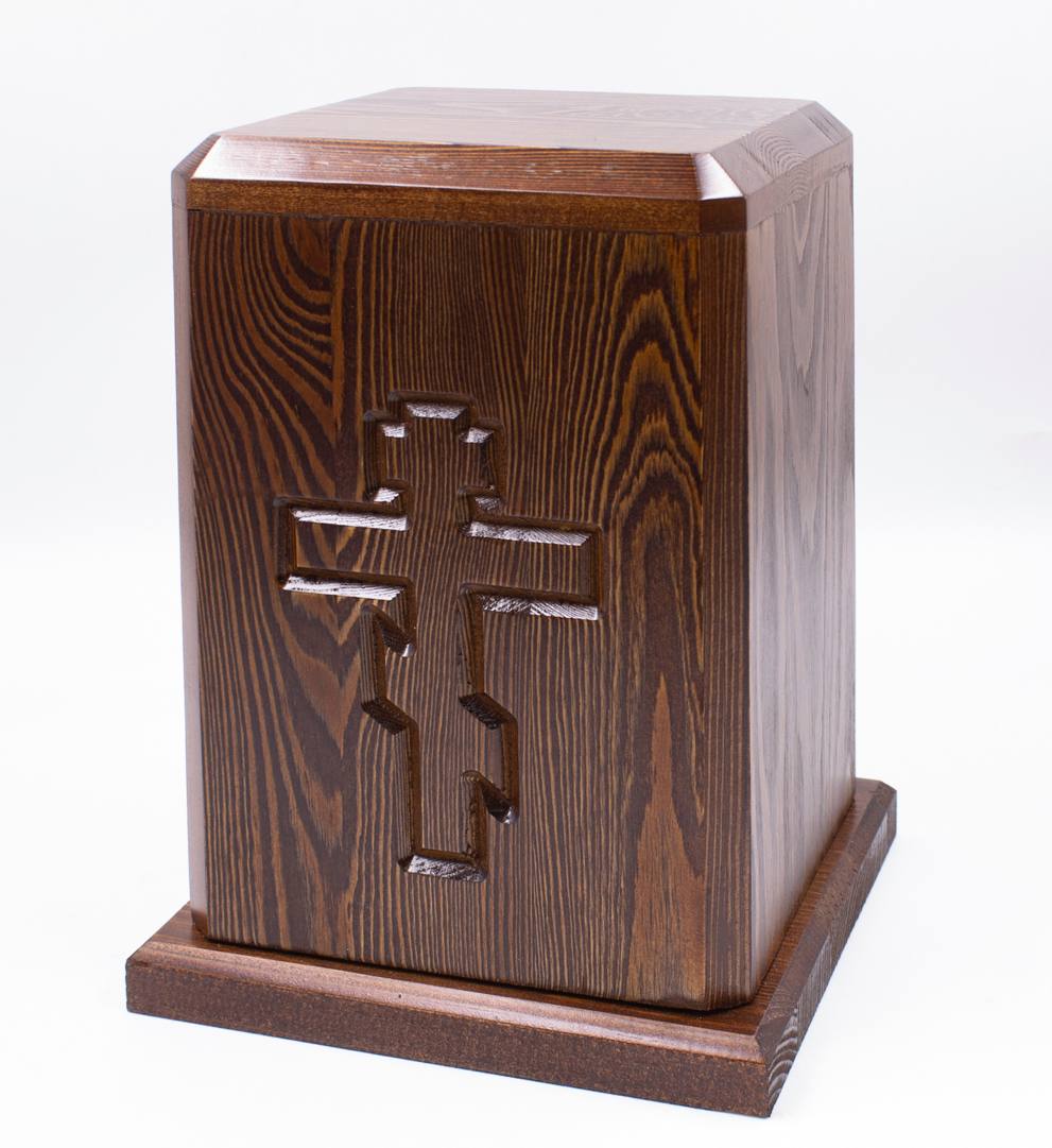 Урна для праха ясень «Крест» лакированная